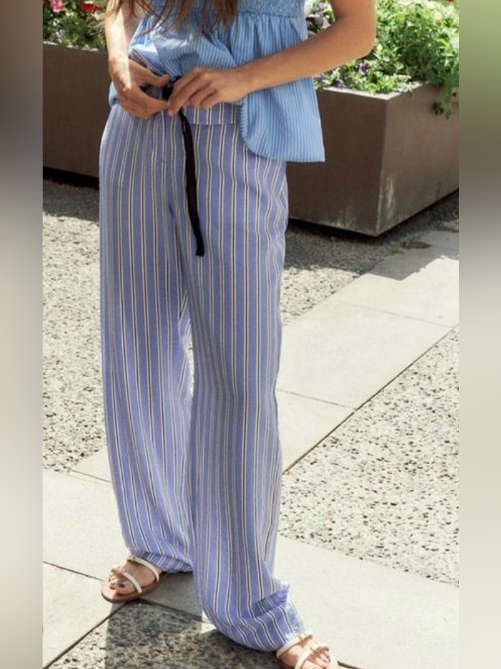 Light Blue Striped Wide-Leg Pants